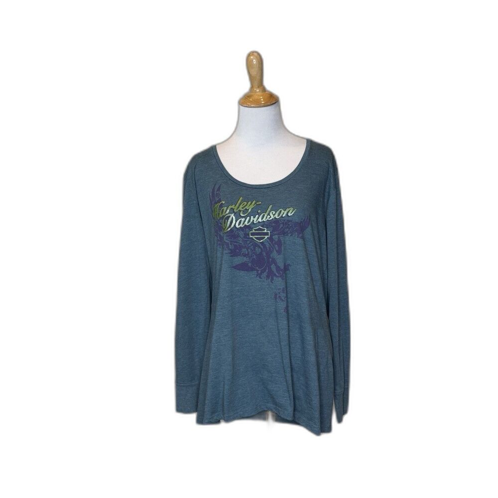 Harley Davidson Green Long Sleeve Graphic Tee Size XL Womens Smoky Mountains